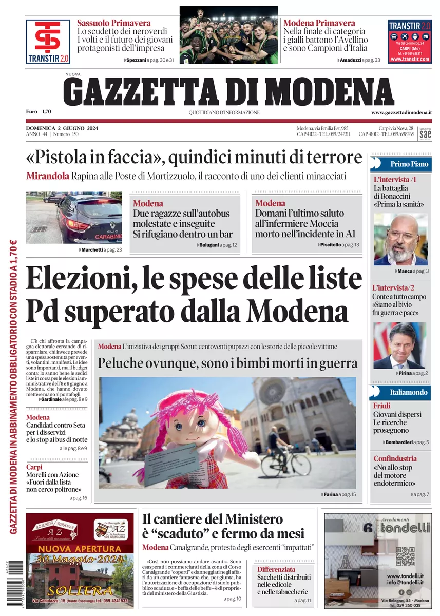 Prima-pagina-gazzetta di modena-oggi-edizione-del-2024-06-02